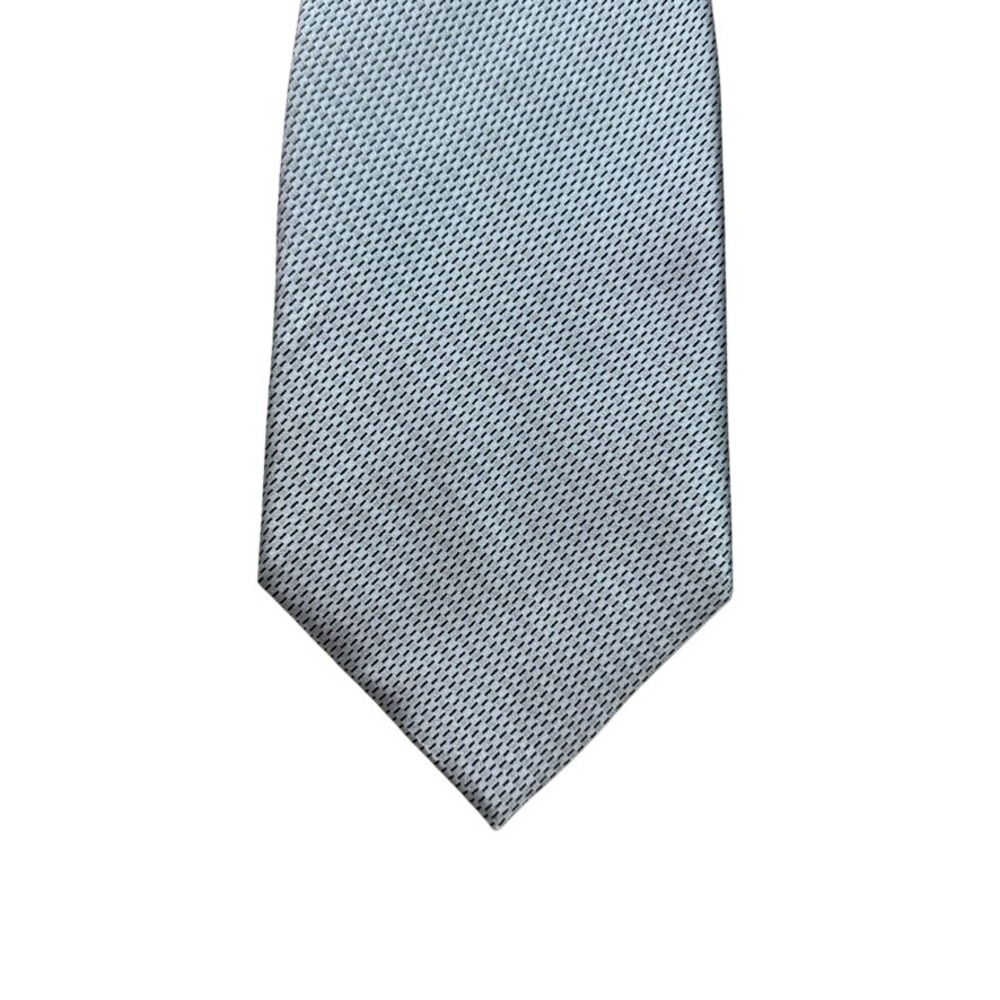 Bugatti Mens Silk Necktie Silver Black Micro Pattern Made in USA Formal Tie